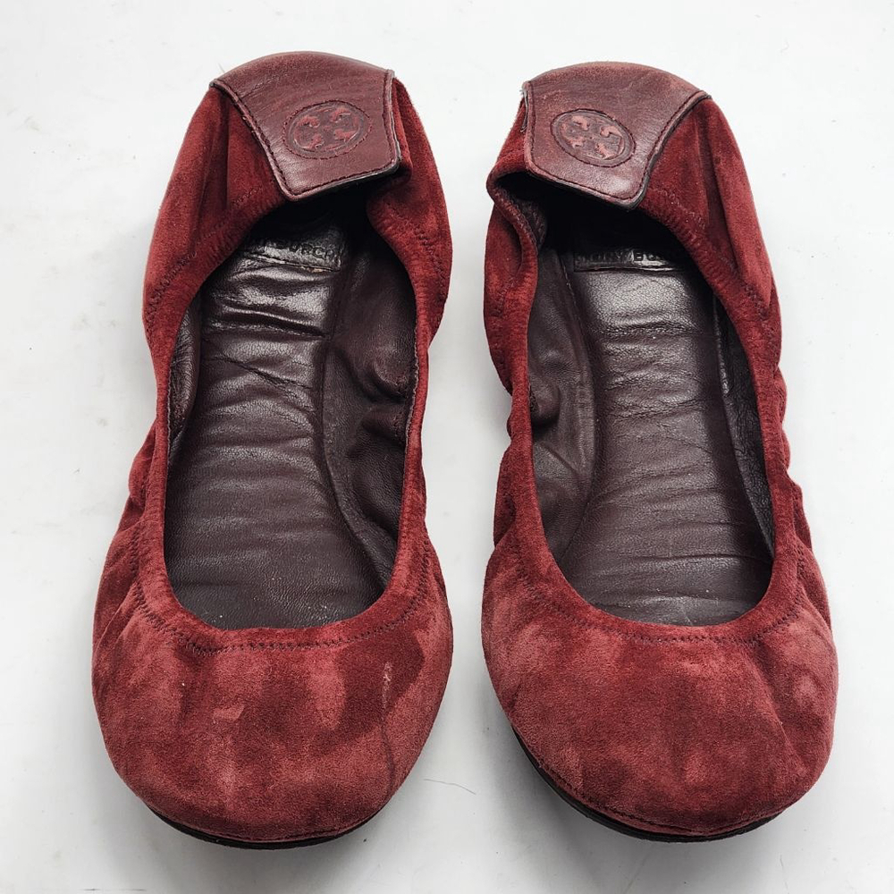 TORY BURCH Eddie Burgundy Suede Ballet Flats‎ 9.5